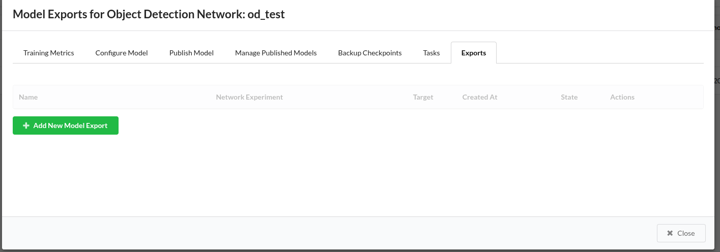 Navigating to the &#39;Exports&#39; tab on the model details page